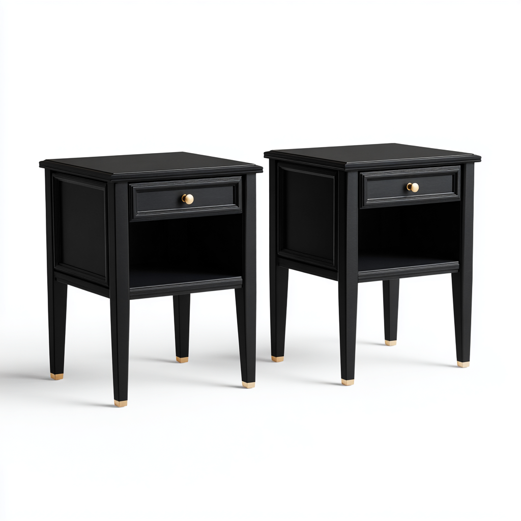 Table de chevet - bois - 50x40x65 cm - noir - design moderne - adapté à la chambre-Nestlevo