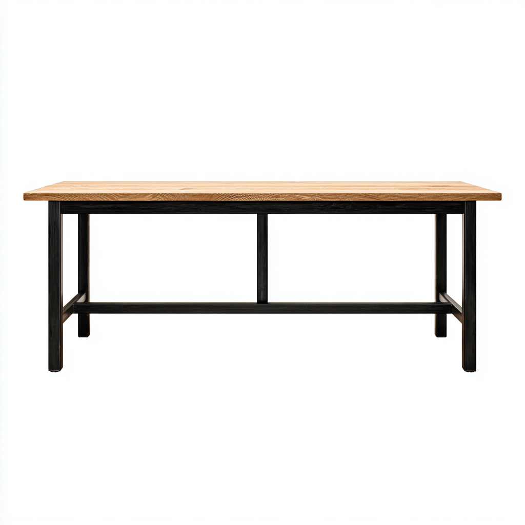 Table de jardin métal et bois 180x80x75 cm - bois naturel - noir - adaptée à l'extérieur - design industriel-Nestlevo