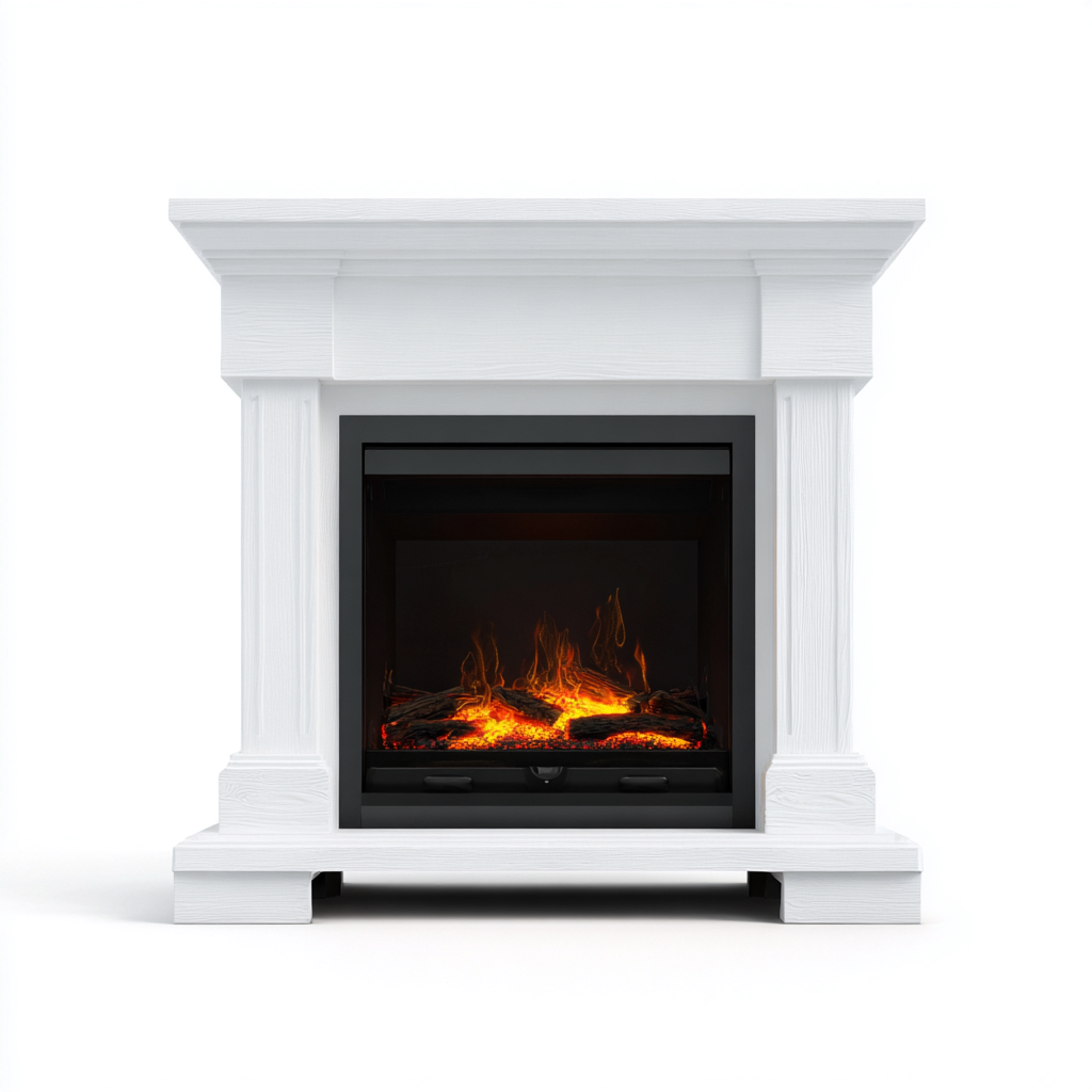 Cheminée électrique en MDF bois blanc 95x32x90 cm - pour salon - effet flamme réaliste - style classique moderne-Nestlevo