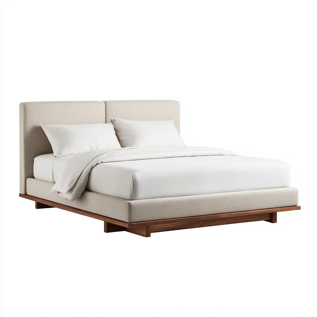 Lit double - tissu rembourré bois 210x170x115 cm - beige - marron - design moderne - adapté à la chambre-Nestlevo