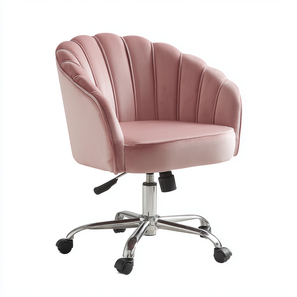Chaise de bureau - velours - métal 63x60x86 cm - rose - siège pivotant rembourré avec base chromée - adaptée au bureau - design moderne-Nestlevo