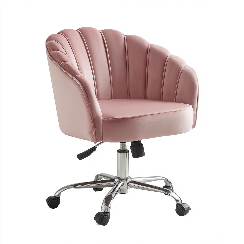 Chaise de bureau - velours - métal 63x60x86 cm - rose - siège pivotant rembourré avec base chromée - adaptée au bureau - design moderne-Nestlevo