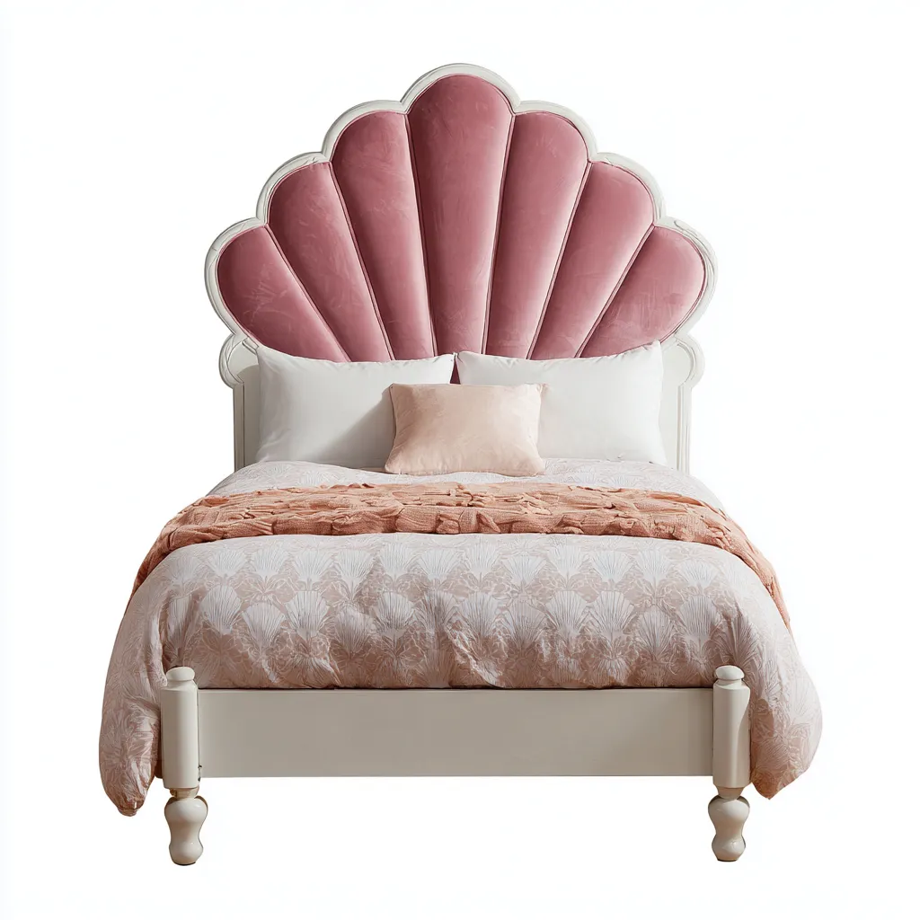 Lit simple - tissu - 200x100x150 cm - rose - blanc - design classique - adapté à la chambre-Nestlevo