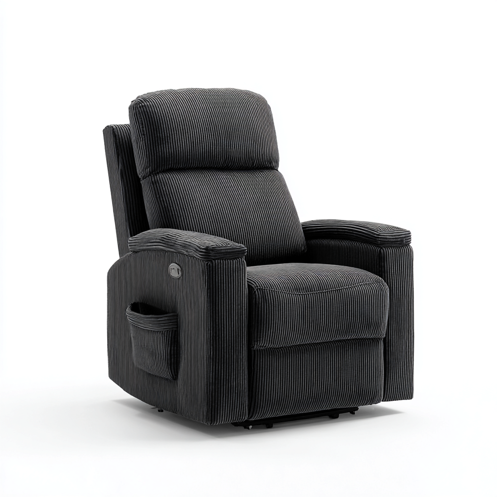 Fauteuil relax - tissu gris foncé côtelé - 100x90x104 cm - pour salon - design moderne-Nestlevo