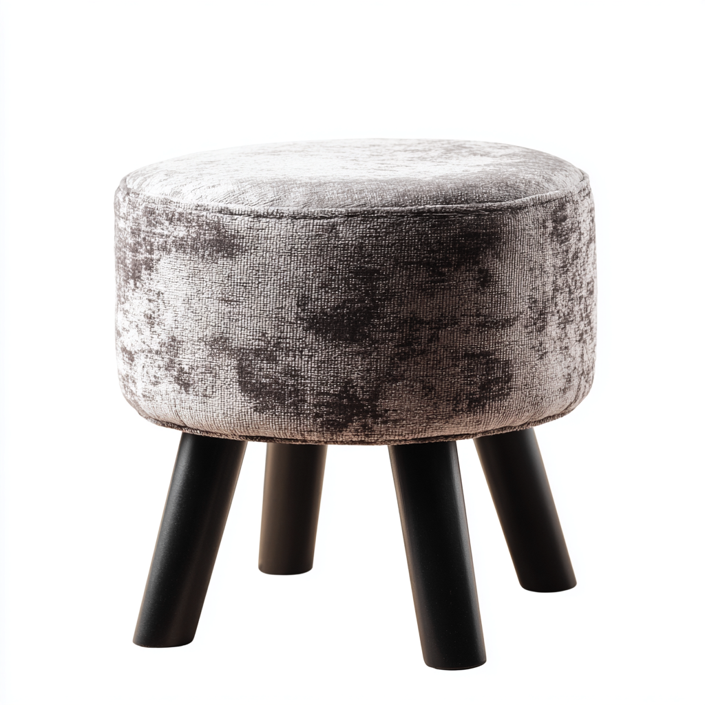 Pouf rond tissu velours et pieds noirs 32x32x42 cm - gris - noir - pour salon - design moderne-Nestlevo