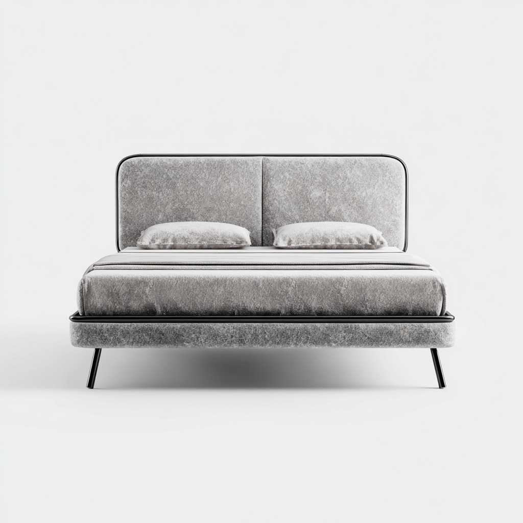 Lit double - velours rembourré métal 200x160x105 cm - gris - design moderne - adapté à la chambre-Nestlevo