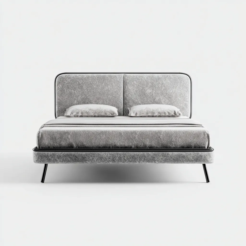Lit double - velours rembourré métal 200x160x105 cm - gris - design moderne - adapté à la chambre-Nestlevo