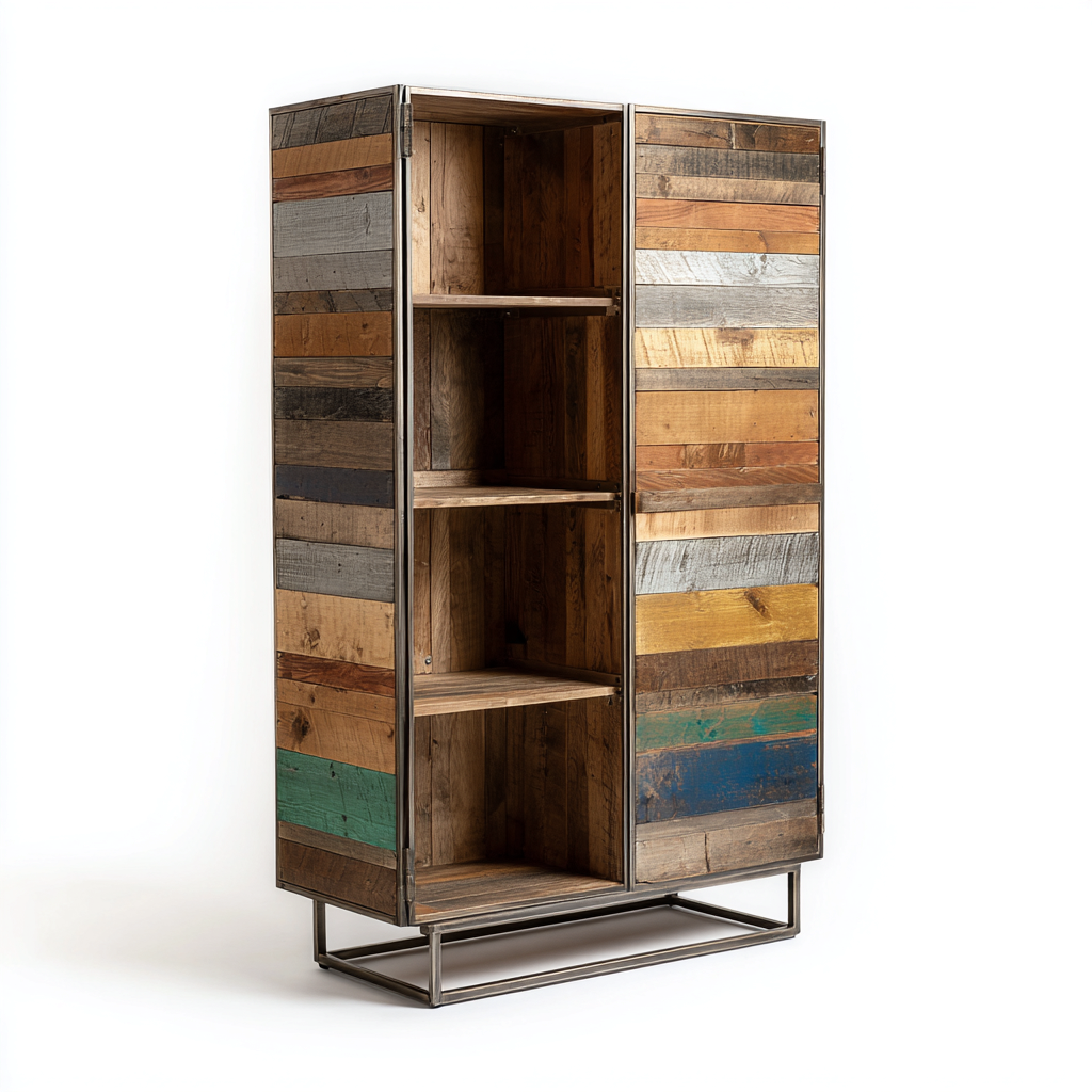 Bibliothèque en métal et bois - 85x40x185 cm - multicolore - pour bureau - design vintage-Nestlevo