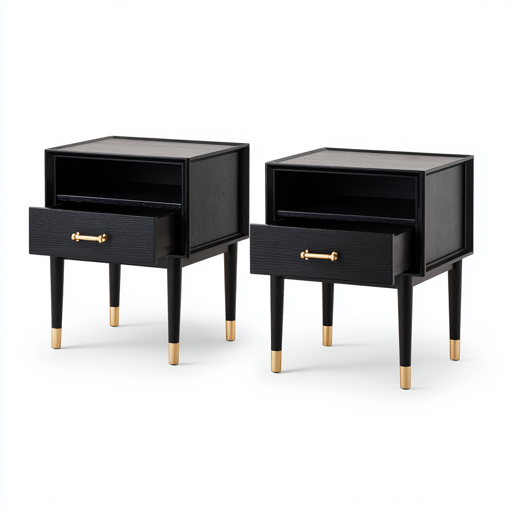 Table de chevet - bois MDF 50x38x60 cm - noir - pour chambre - design moderne-Nestlevo