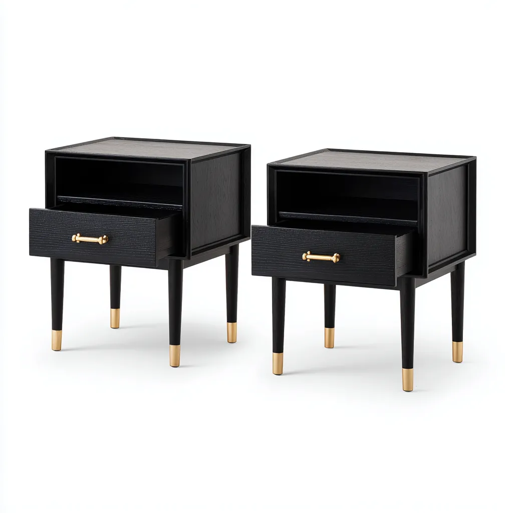 Table de chevet - bois MDF 50x38x60 cm - noir - pour chambre - design moderne-Nestlevo