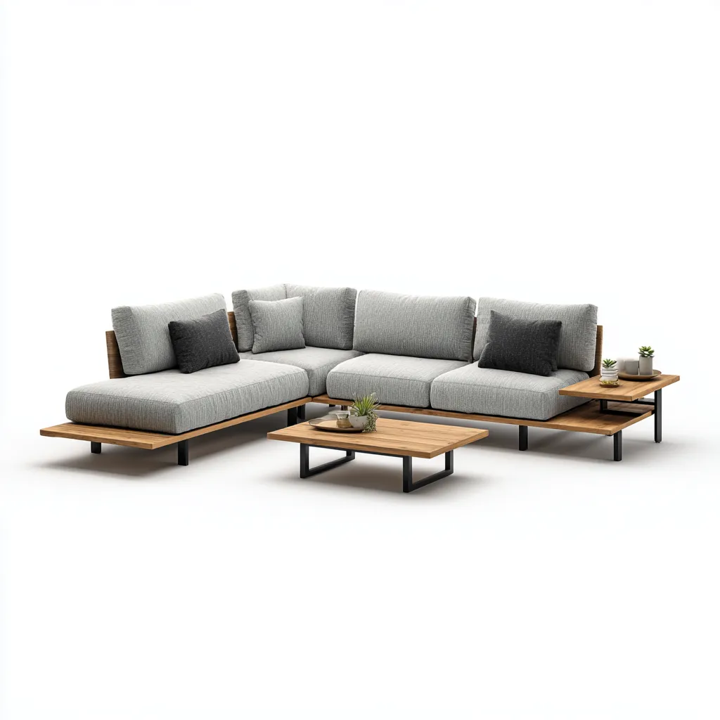 Canapé de jardin d'angle bois et métal 260x200x72 cm - gris - marron - noir - design moderne extérieur-Nestlevo