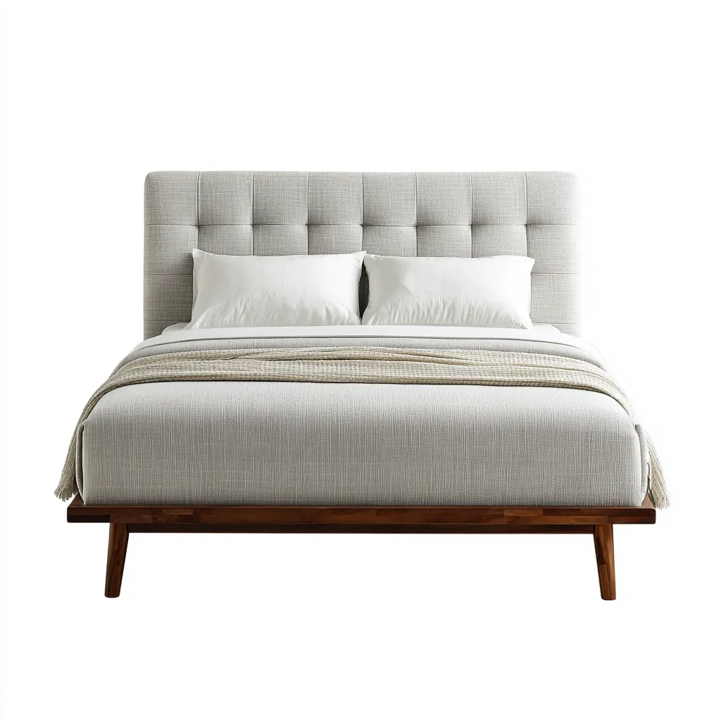 Lit double - tissu rembourré bois 200x160x110 cm - gris clair - marron - design moderne - adapté à la chambre-Nestlevo