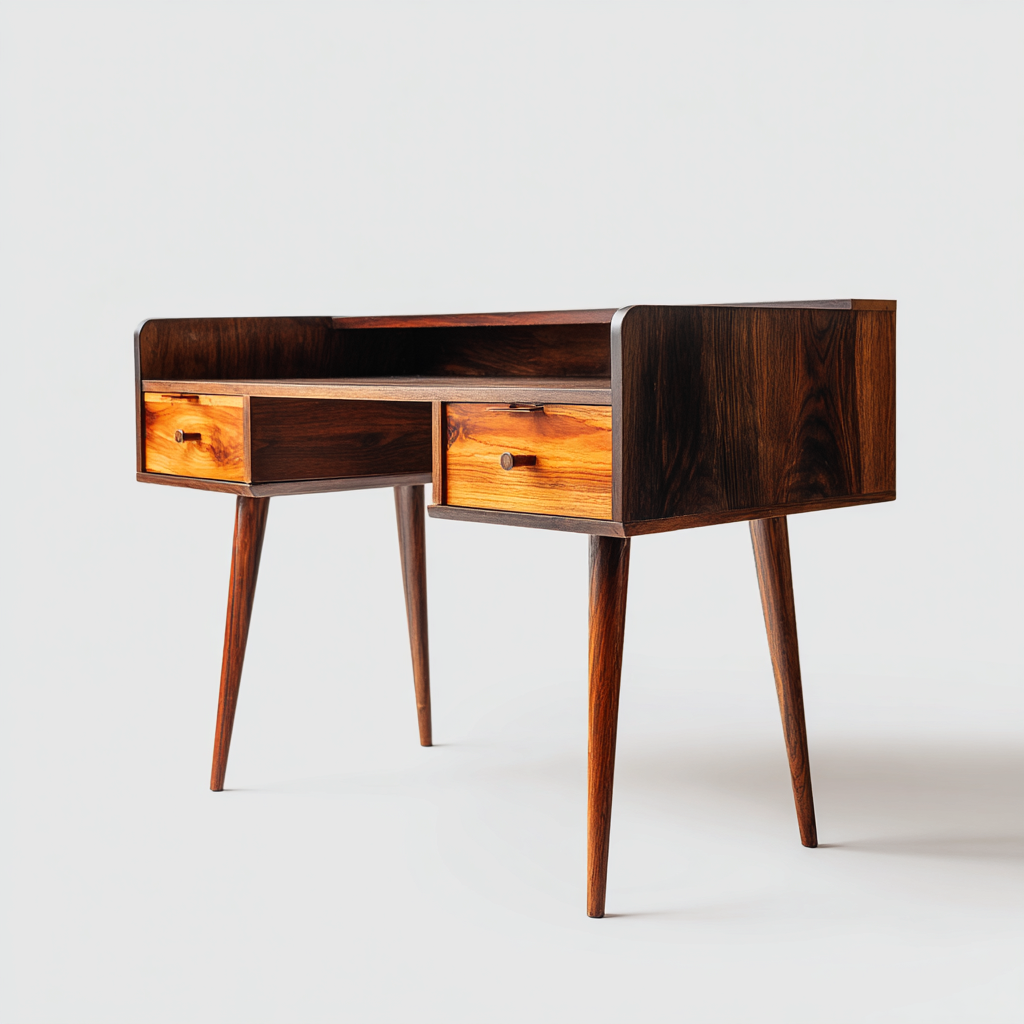 Bureau bois 130x60x75 cm - noyer - design vintage - adapté au travail à domicile-Nestlevo