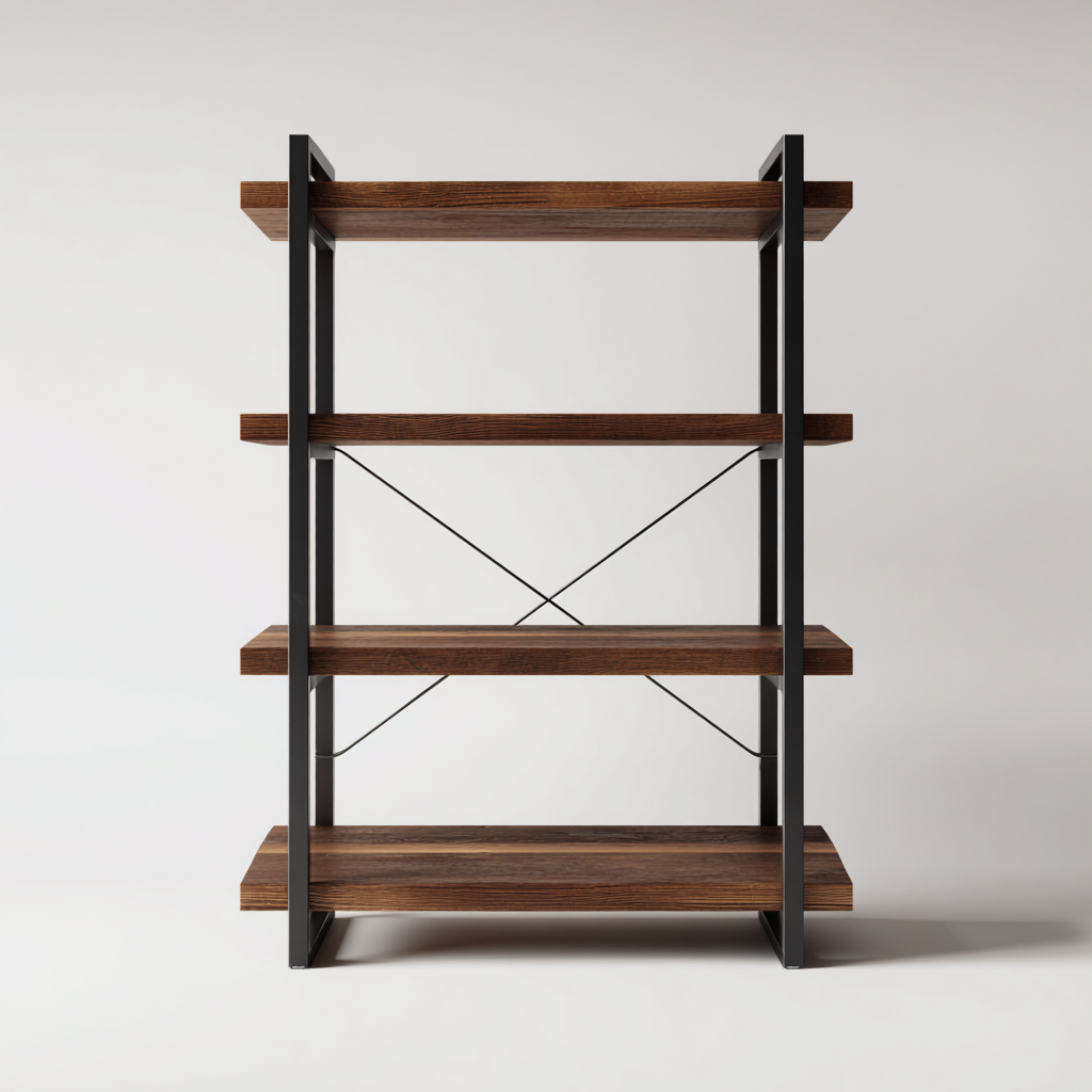 Bibliothèque en métal et bois 90x35x160 cm - bois foncé - noir - adaptée au bureau - design industriel-Nestlevo