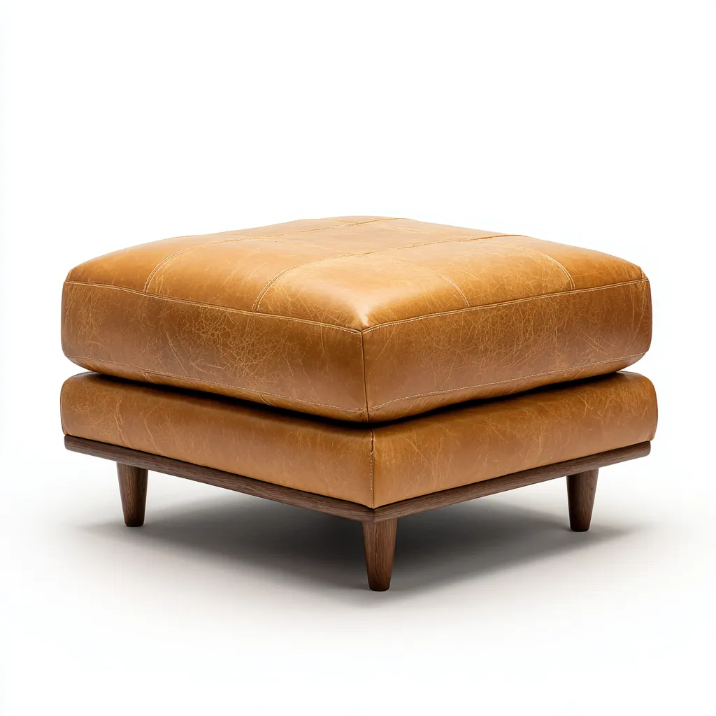 Pouf cuir et bois 68x68x42 cm - marron - pour salon - design moderne-Nestlevo