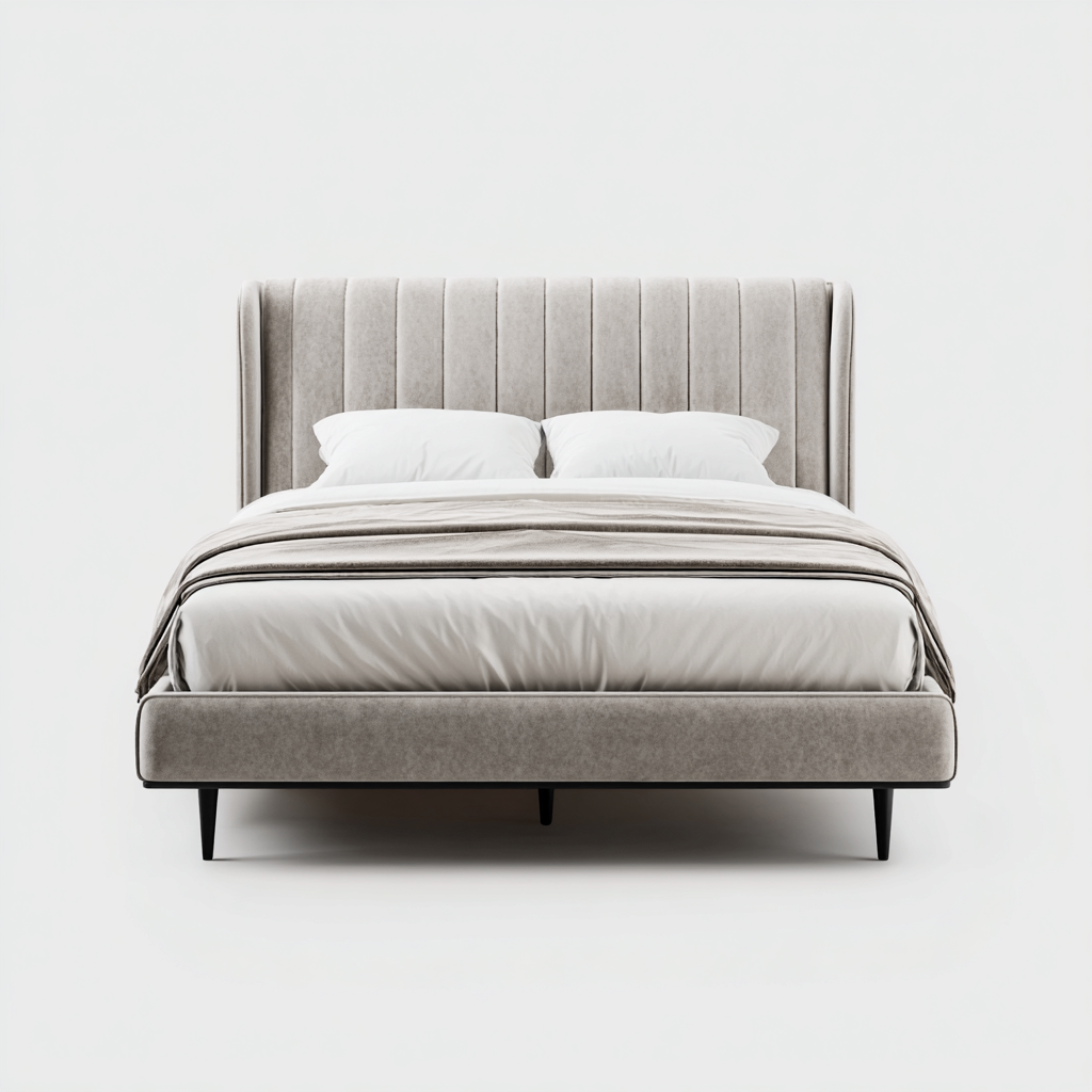 Lit double tissu 209x165x110 cm beige pour chambre - design moderne-Nestlevo