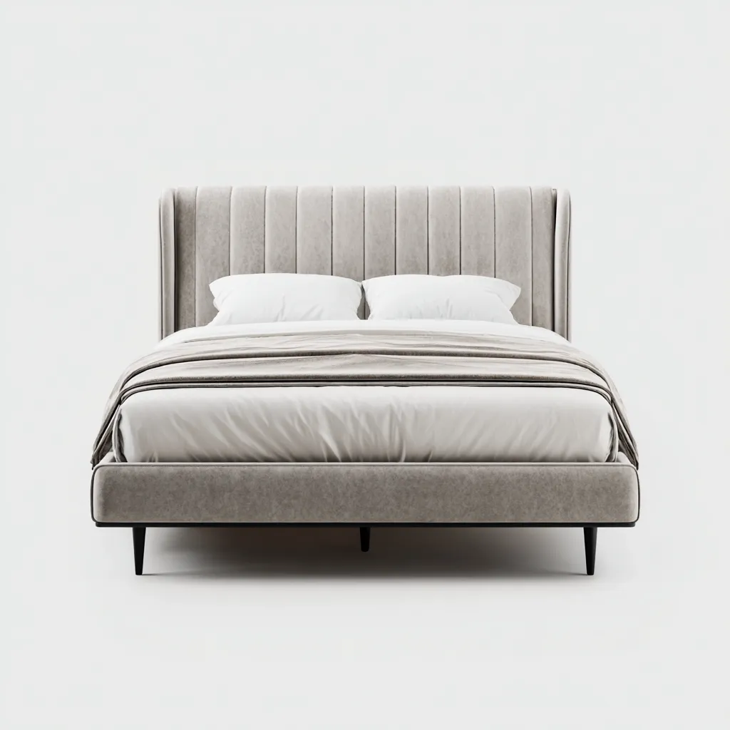 Lit double tissu 209x165x110 cm beige pour chambre - design moderne-Nestlevo