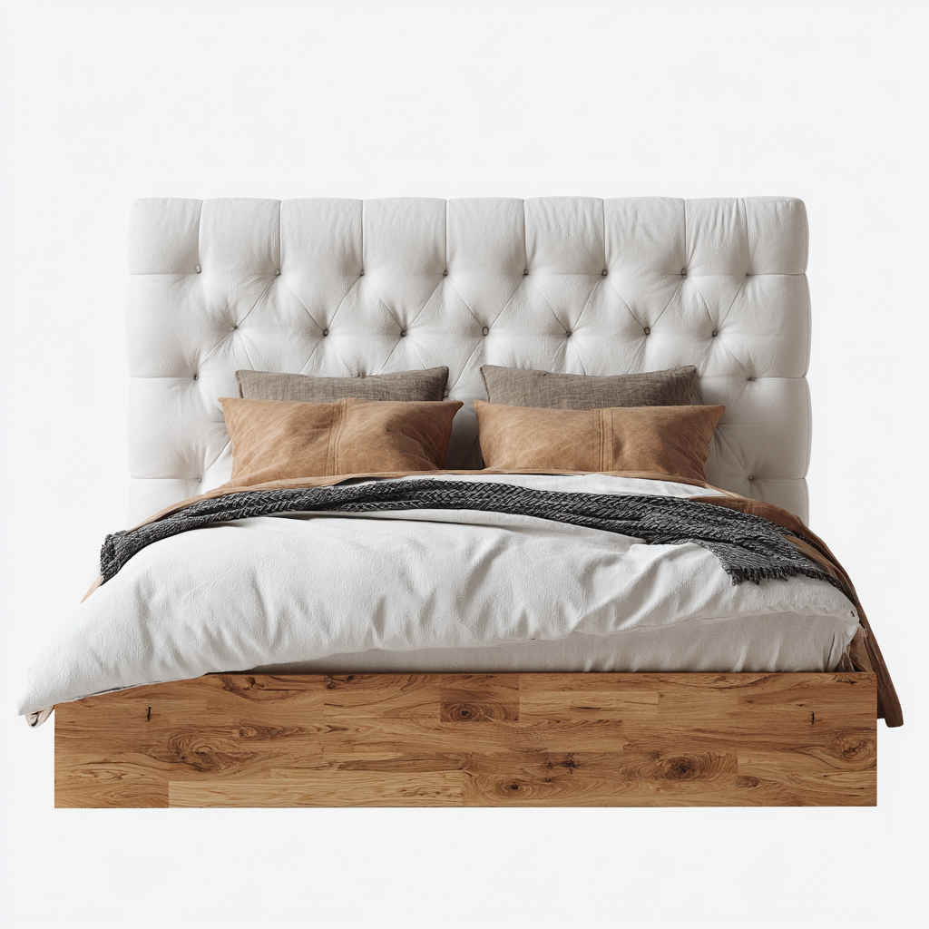 Lit double bois et tissu 213x166x118 cm blanc pour chambre - design moderne-Nestlevo