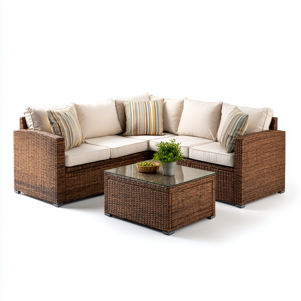 Canapé de jardin d'angle en résine tressée - 190x190x82 cm - brun - beige - pour jardin - design moderne-Nestlevo