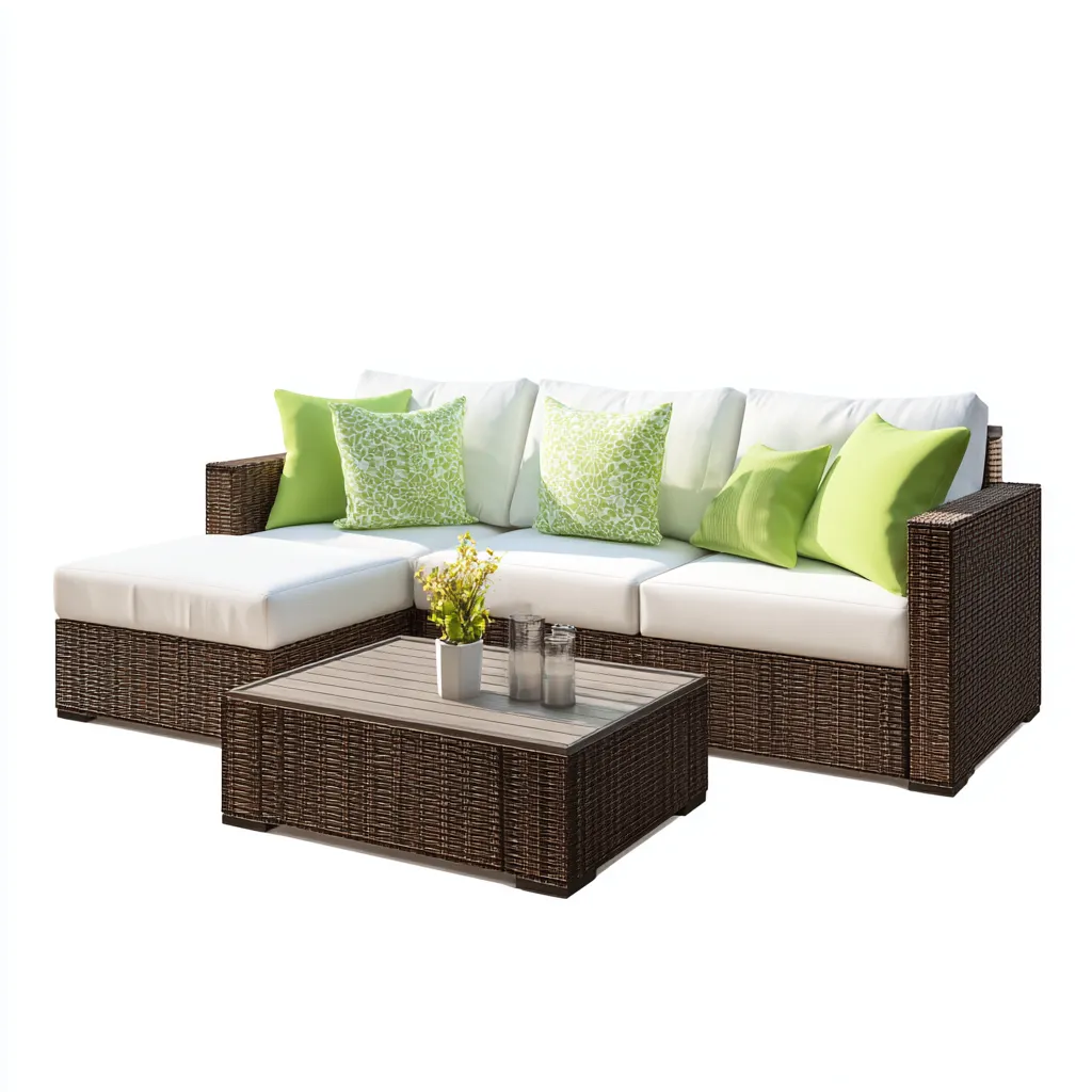 Canapé de jardin d'angle rotin 250x160x80 cm - blanc - marron - usage extérieur - design moderne-Nestlevo