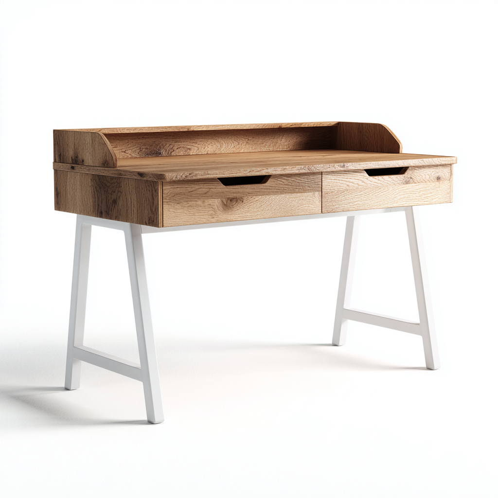 Bureau en bois et métal 120x55x90 cm - bois naturel - blanc - adapté au bureau - design moderne-Nestlevo