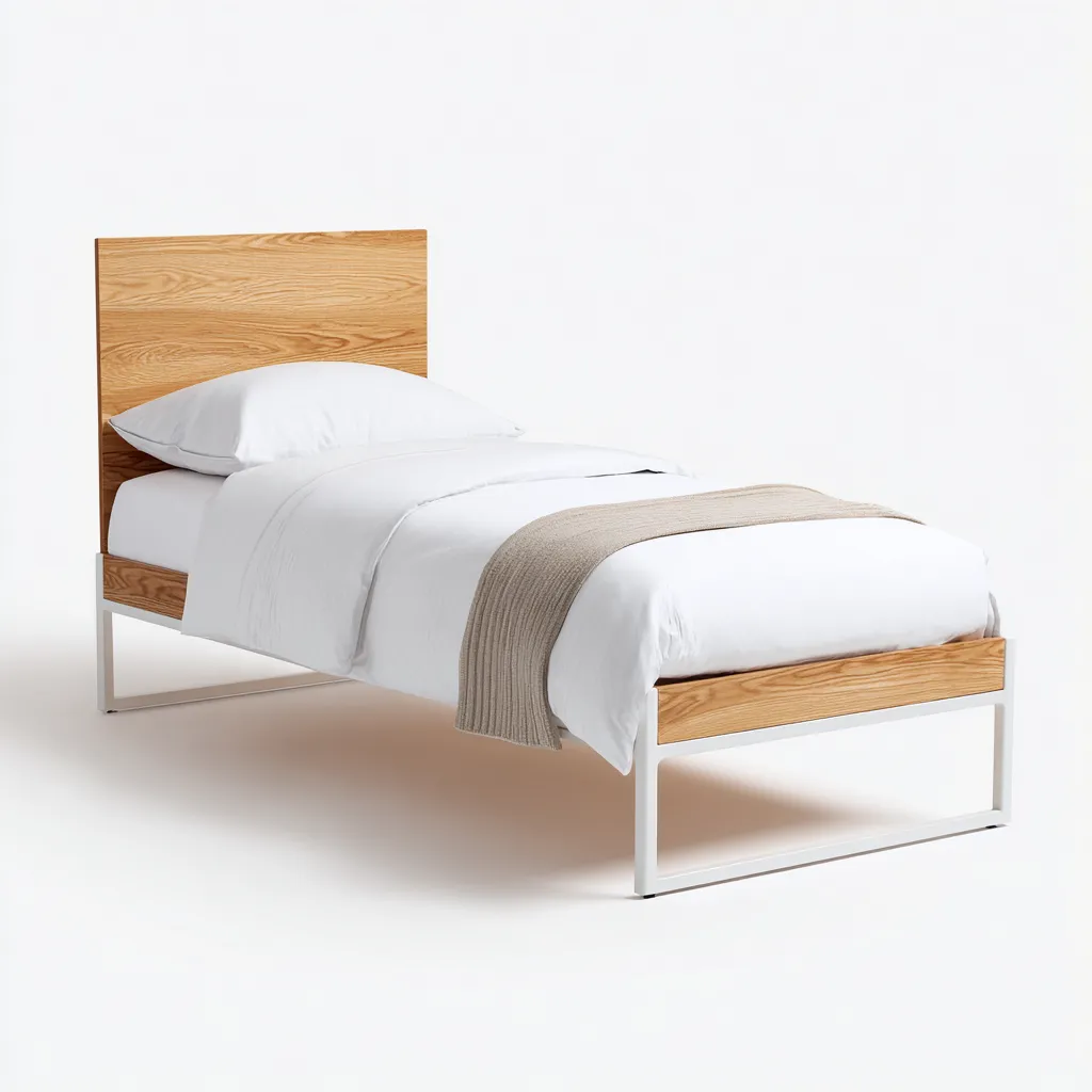 Lit simple - bois - métal - 200x100x90 cm - chêne - blanc - design moderne - adapté à la chambre-Nestlevo