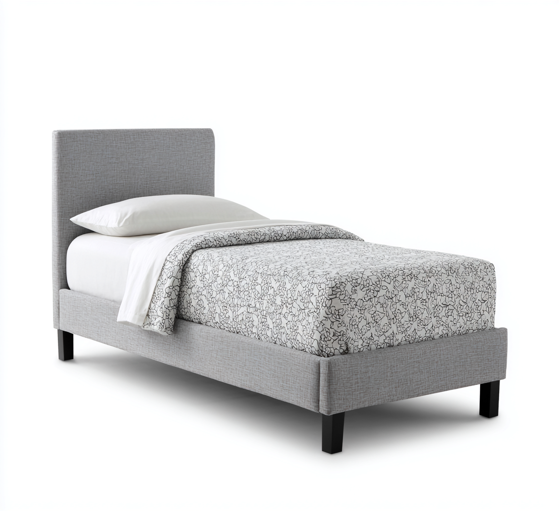Lit simple - tissu 197x97x104 cm - gris - pour chambre - design moderne-Nestlevo