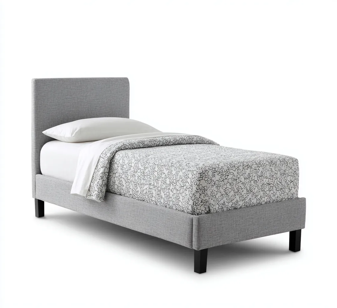 Lit simple - tissu 197x97x104 cm - gris - pour chambre - design moderne-Nestlevo