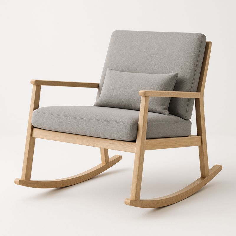 Sedia a dondolo in legno e tessuto grigio chiaro