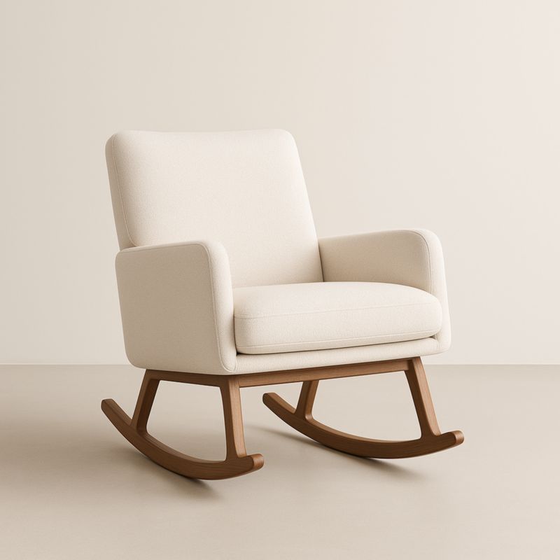 Poltrona a Dondolo in Tessuto Crema e Legno