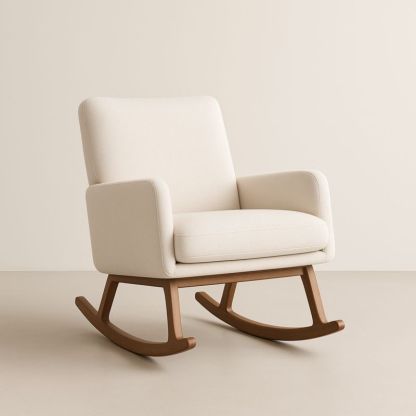 Poltrona a Dondolo in Tessuto Crema e Legno