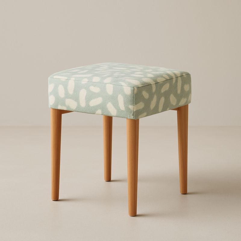 Sgabello imbottito in cotone con gambe in legno 43x43x48 cm Verde