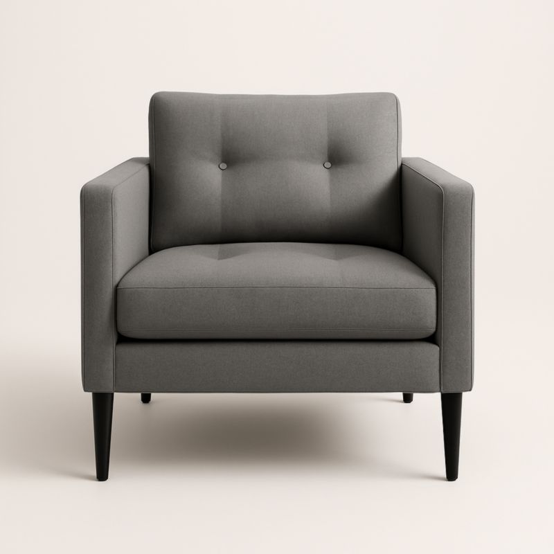 Poltrona in Tessuto Grigio con Gambe in Legno Massello