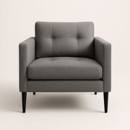 Poltrona in Tessuto Grigio con Gambe in Legno Massello