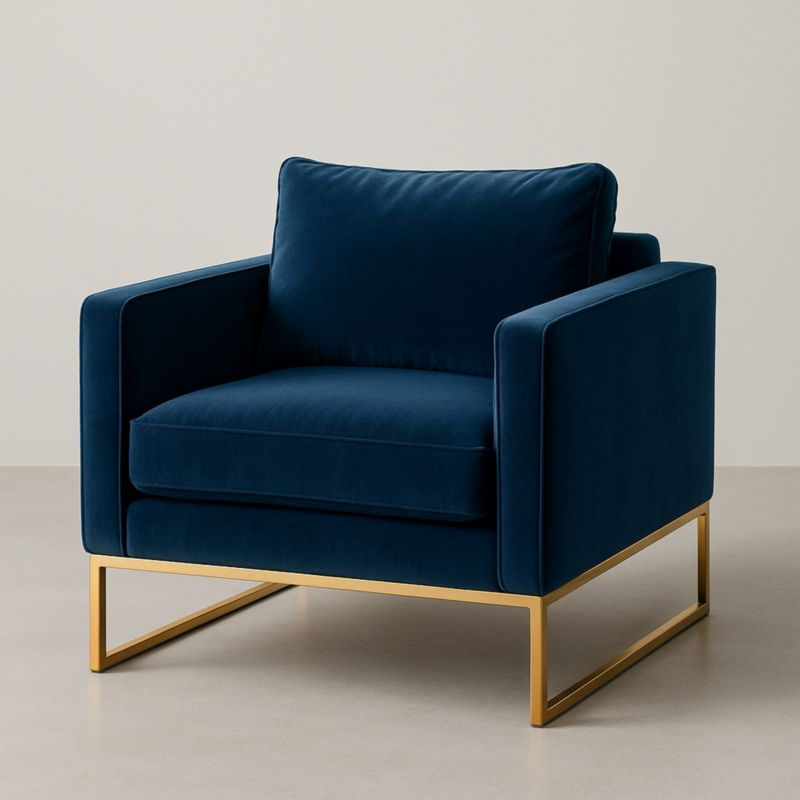 Poltrona in Velluto Blu con Struttura in Metallo Dorato