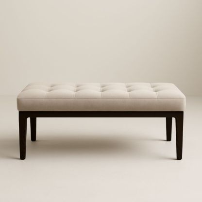 Panca rettangolare in legno e tessuto beige 120x45x40 cm