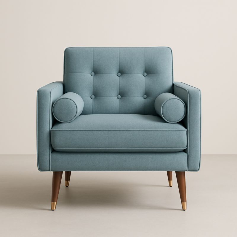 Poltrona in Tessuto Poliestere con Gambe in Legno Azzurro