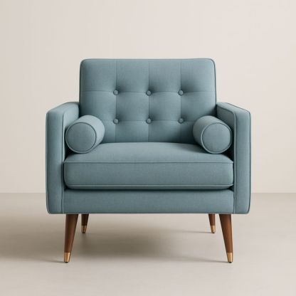 Poltrona in Tessuto Poliestere con Gambe in Legno Azzurro