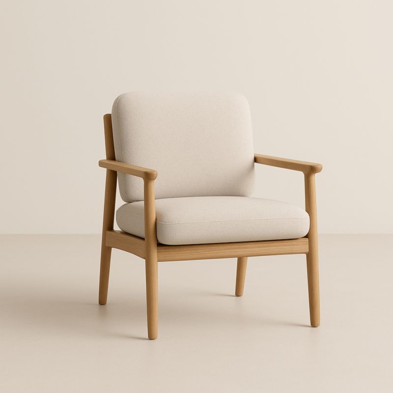 Poltrona in Legno e Tessuto Beige 75x80x85 cm