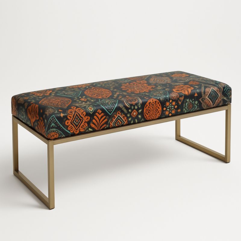 Panca imbottita con stampa etnica telaio metallo tessuto multicolore