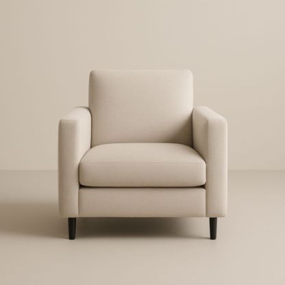 Poltrona con Struttura in Legno e Rivestimento in Poliestere Beige