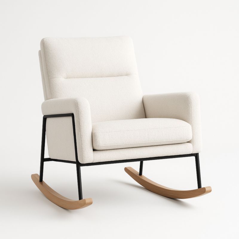 Poltrona a Dondolo in Tessuto con Struttura in Metallo e Basamenti in Legno