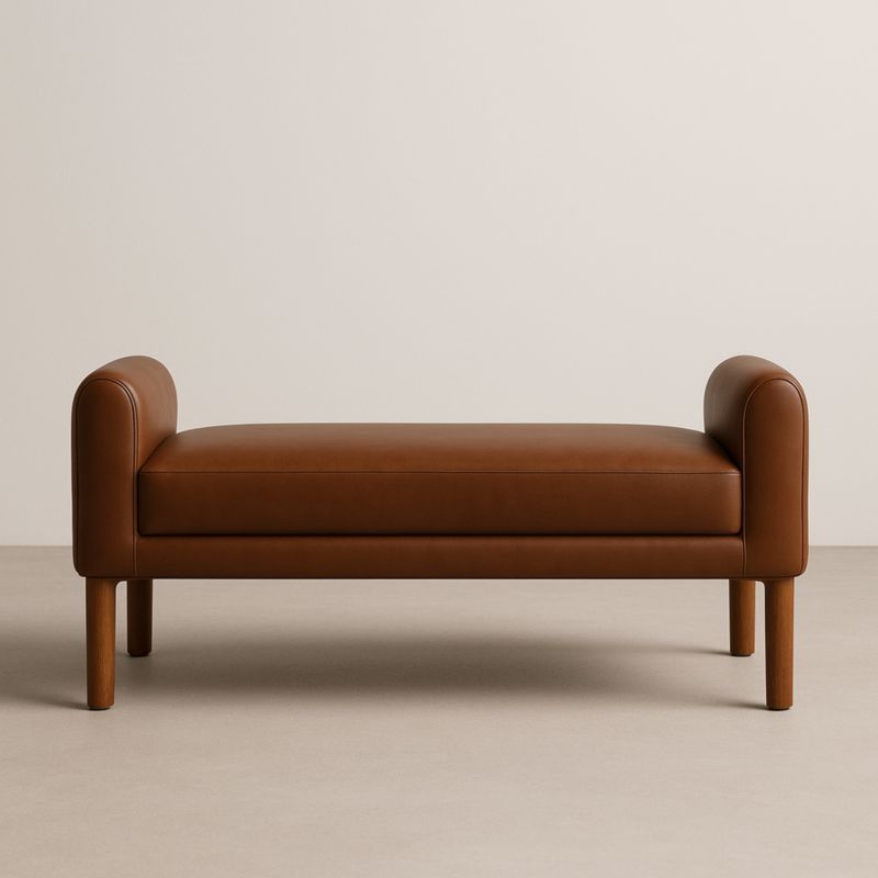 Panca in pelle sintetica con gambe in legno Marrone 130x45x50 cm