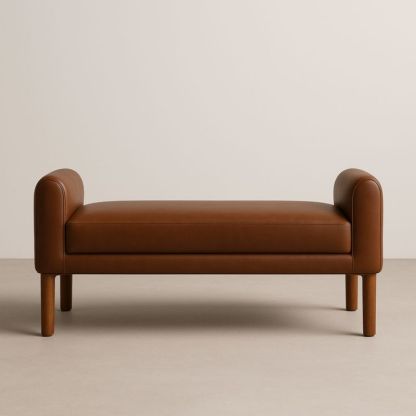 Panca in pelle sintetica con gambe in legno Marrone 130x45x50 cm