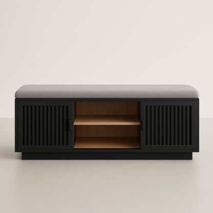 Panca contenitore con cuscino, legno e tessuto, 120 cm