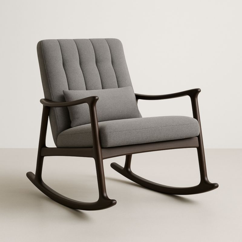 Poltrona a dondolo in legno e tessuto grigio