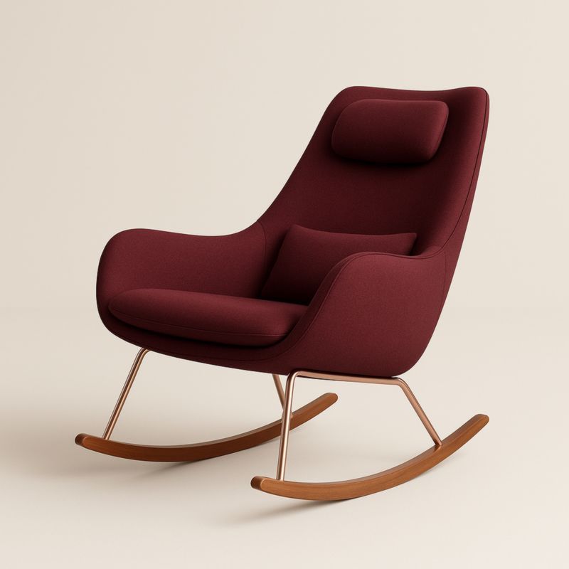 Poltrona a Dondolo in Tessuto con Base in Legno e Metallo Bordeaux