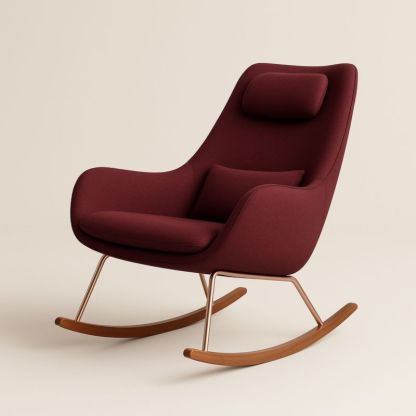 Poltrona a Dondolo in Tessuto con Base in Legno e Metallo Bordeaux