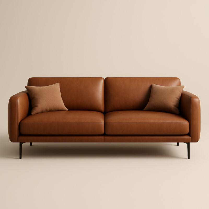 Divano In Pelle Marrone, 210 Cm