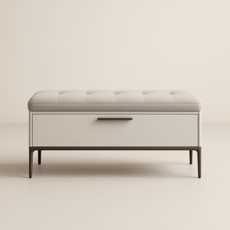 Panca Contenitore Imbottita In Tessuto Di Poliestere Beige, Dimensioni: 100x45x50 cm